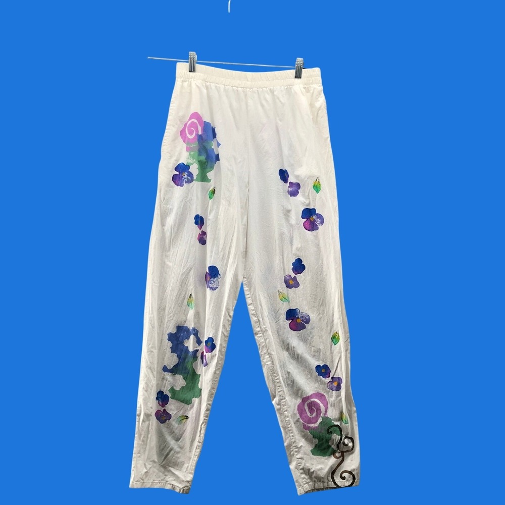 Vintage 80s 90s Play Alegre Hand Painted Floral Art to Wear Pants Womens M L